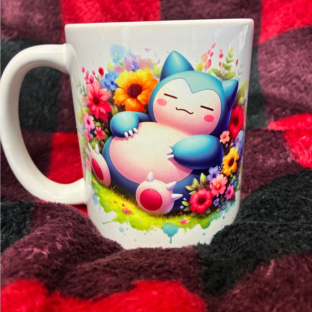 Snorlax Mug with Floral Accents